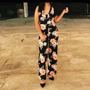 Women’s small floral wide leg jumpsuit